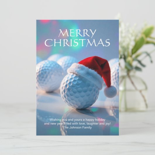 Cartes Pour Fêtes Annuelles Bal de golf de Noël avec Santa Hat (Debout devant)