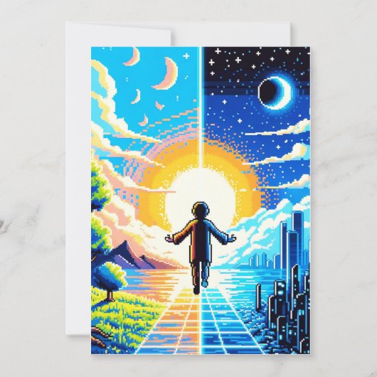 Cartes Pour Fêtes Annuelles Balance des mondes - Futuriste Pixel Art Tech (Devant)