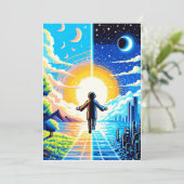 Cartes Pour Fêtes Annuelles Balance des mondes - Futuriste Pixel Art Tech (Debout devant)