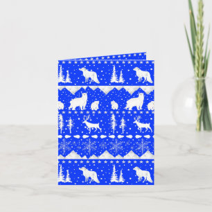 Cartes Pour Fêtes Annuelles Balayage nordique Royal Bleu Blanc Animaux d'hiver