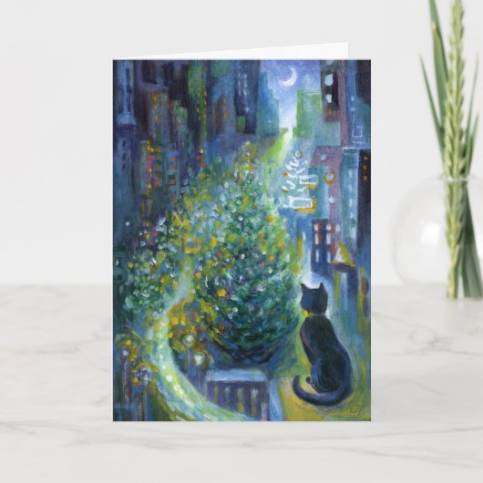 Cartes Pour Fêtes Annuelles Balcon de l'arbre de Noël Vue Chat (Devant)