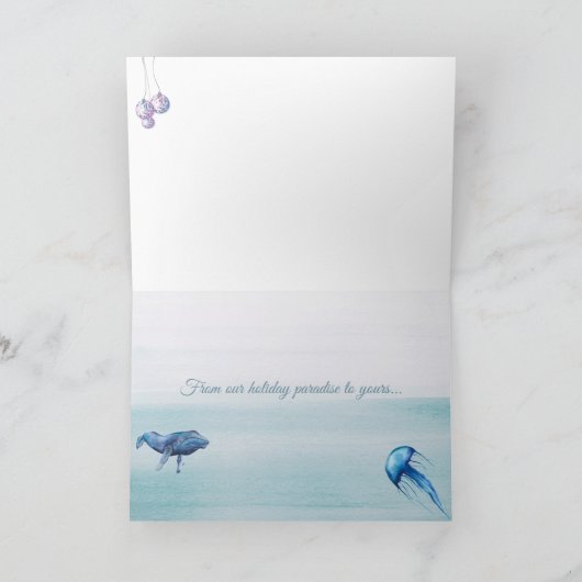 Cartes Pour Fêtes Annuelles Baleine bleue et méduse Meilleurs vœux Plage (Intérieur)
