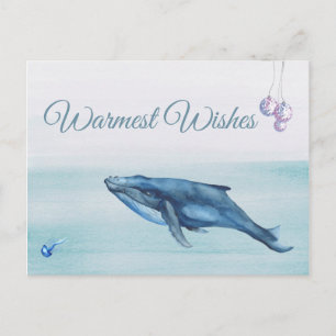 Cartes Pour Fêtes Annuelles Baleine bleue et méduse Plage des plus chaudes Wis
