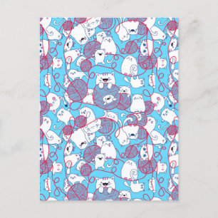 Cartes Pour Fêtes Annuelles Balle de kitten tricot drôle bleu mignon