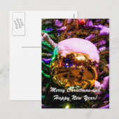 Cartes Pour Fêtes Annuelles Balle de Noël jaune (Devant / Derrière)