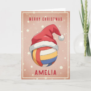 Cartes Pour Fêtes Annuelles Balle de volley avec nom de chapeau de Père Noël r