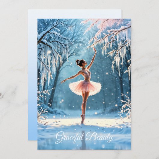 Cartes Pour Fêtes Annuelles Ballerina neige danse hivernale beauté art (Devant / Derrière)