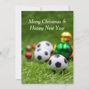 Cartes Pour Fêtes Annuelles Ballon de football avec décoration de Noël sur fon