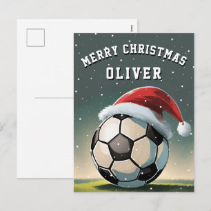 Cartes Pour Fêtes Annuelles Ballon de Football Soccer Chapeau de Santa Joyeux