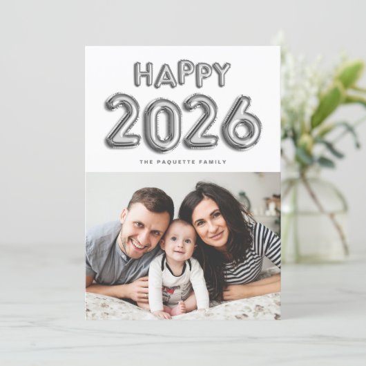 Cartes Pour Fêtes Annuelles Ballons à huile d'argent 2025 Bonne année photo (Debout devant)