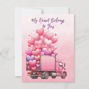 Cartes Pour Fêtes Annuelles Ballons Cœurs Roses Camion Dans Rose