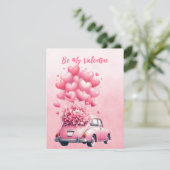 Cartes Pour Fêtes Annuelles Ballons coeurs roses voiture en rose (Debout devant)
