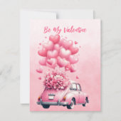 Cartes Pour Fêtes Annuelles Ballons coeurs roses voiture en rose (Devant)
