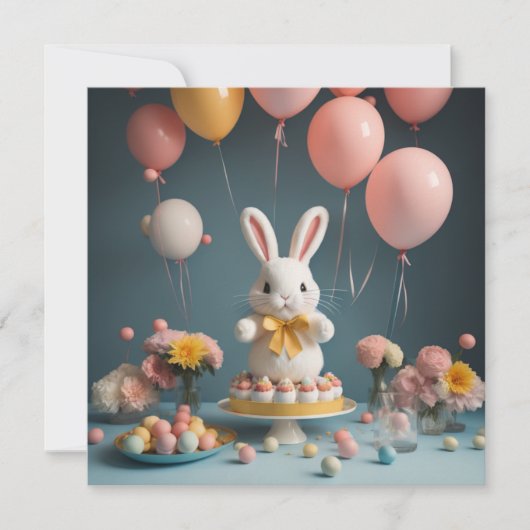 Cartes Pour Fêtes Annuelles ballons de gâteau lapin (Devant)