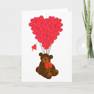Cartes Pour Fêtes Annuelles Ballons d'ours et de coeur de nounours