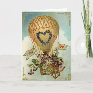 Cartes Pour Fêtes Annuelles Balloon À Air Chaud Avec Fleurs Valentine Cartes,