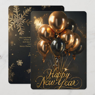Cartes Pour Fêtes Annuelles Balloons élégants noirs et dorés pour la bonne ann