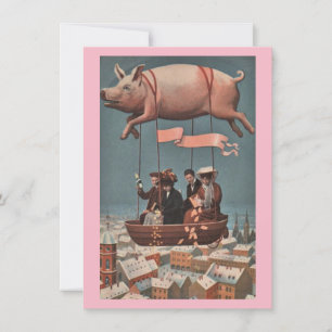 Cartes Pour Fêtes Annuelles Ballotte vintage à air de porc au-dessus de la vil