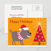 Cartes Pour Fêtes Annuelles Bandana Dog & Christmas tree-orange (Devant / Derrière)