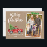 Cartes Pour Fêtes Annuelles Bande d'artisanat Script Camion Kraft Noël<br><div class="desc">Script de brosse moderne Aquarelle Vintage Camion rouge avec arbre de Noël Joyeux Noël Famille Photo Carte de vacances - Russe papier Kraft,  ruban d'artisanat vert Flocon de neige</div>