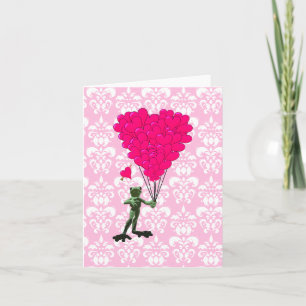 Cartes Pour Fêtes Annuelles Bande dessinée drôle de grenouille et coeur rose