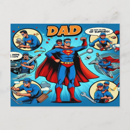 Cartes Pour Fêtes Annuelles Bande dessinée Super Papa (Devant)