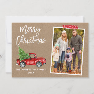 Cartes Pour Fêtes Annuelles Bande rouge Script de bande Camion Kraft Noël