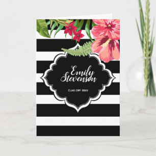 Cartes Pour Fêtes Annuelles Bandes Noires Et Fleurs Tropicales - Graduations