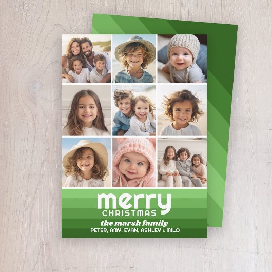 Cartes Pour Fêtes Annuelles Bandes rétro en vert olive - 9 Photo - Joyeux