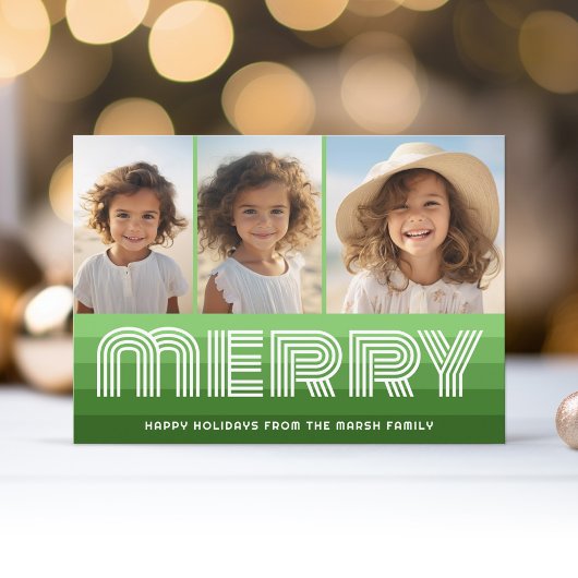 Cartes Pour Fêtes Annuelles Bandes rétro en vert olive - Joyeux 3 Photo