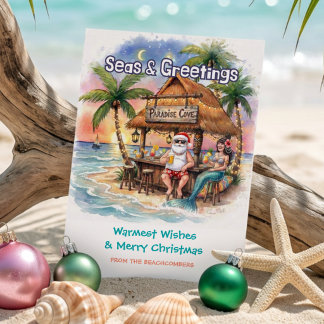 Cartes Pour Fêtes Annuelles Bar Tiki de la Sirène du Père Noël Noël Tropical
