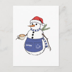 Cartes Pour Fêtes Annuelles Barista Bonhomme de Neige Noël 2026 Café de Fêtes