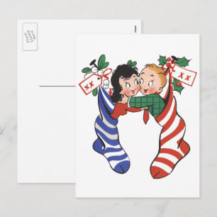 Cartes Pour Fêtes Annuelles Bas de Noël vintage avec de mignons enfants