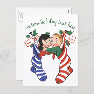 Cartes Pour Fêtes Annuelles Bas de Noël Vintage avec de mignons enfants