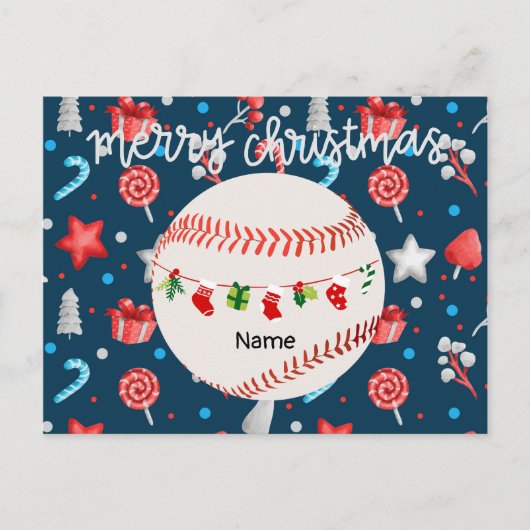 Cartes Pour Fêtes Annuelles Baseball pour Noël avec nom (Devant)