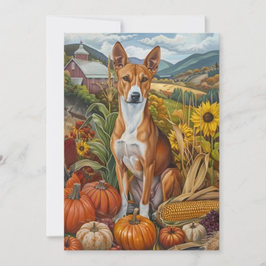 Cartes Pour Fêtes Annuelles Basenji Chien Moisson d'automne Thanksgiving (Devant)