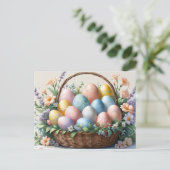 Cartes Pour Fêtes Annuelles Basket with Easter Eggs and Flowers  (Debout devant)