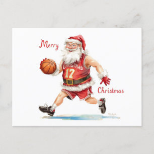 Cartes Pour Fêtes Annuelles Basketball Noël Père Noël en jouant
