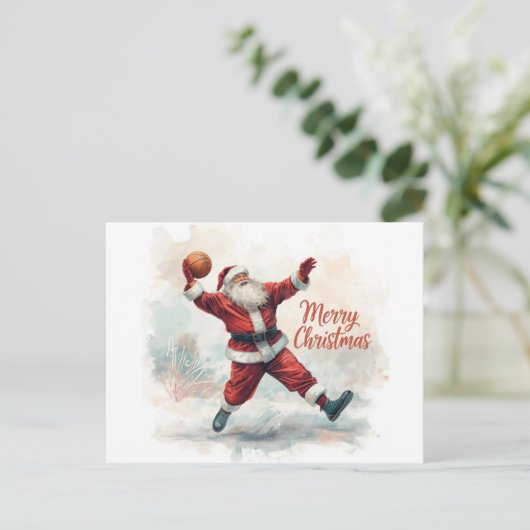 Cartes Pour Fêtes Annuelles Basketball Noël Père Noël en jouant (Debout devant)
