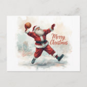 Cartes Pour Fêtes Annuelles Basketball Noël Père Noël en jouant (Devant)