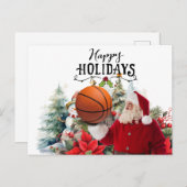 Cartes Pour Fêtes Annuelles Basketball Père Noël avec Snowman pour Noël (Devant / Derrière)