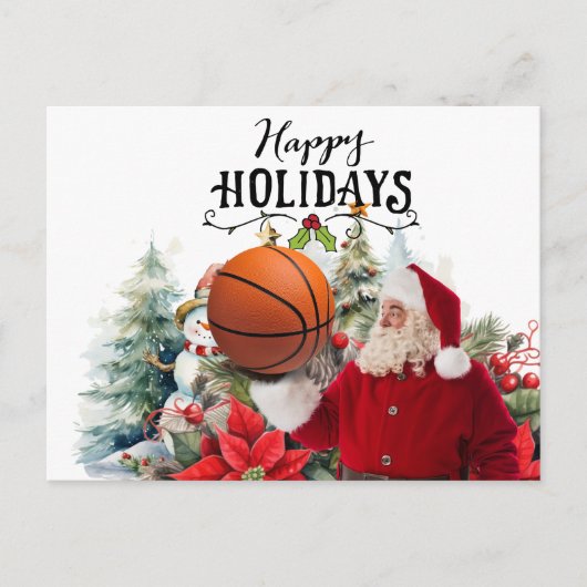 Cartes Pour Fêtes Annuelles Basketball Père Noël avec Snowman pour Noël (Devant)