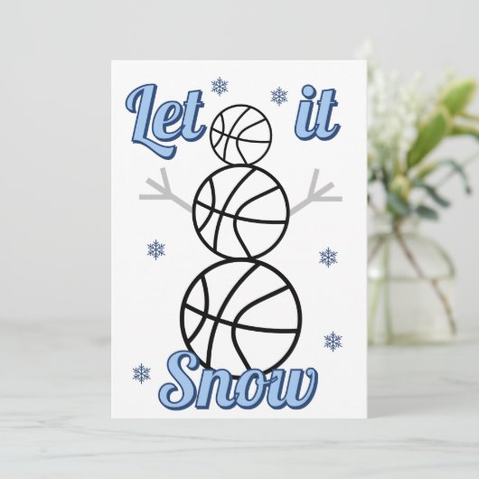 Cartes Pour Fêtes Annuelles Basketball Snowman Let It Snow Flat Holiday Card (Debout devant)