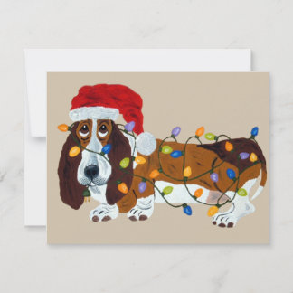 Cartes Pour Fêtes Annuelles Basset embrouillé dans des lumières de Noël