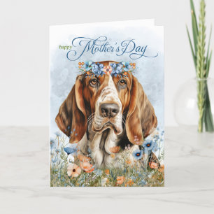 Cartes Pour Fêtes Annuelles Basset Hound Chien Fleur sauvage Fête des mères