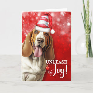 Cartes Pour Fêtes Annuelles Basset Hound Dog Unleash la joie Noël
