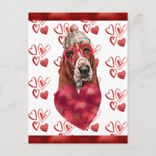 Cartes Pour Fêtes Annuelles Basset Hound Hearts Amoureux des chiens Valentine 
