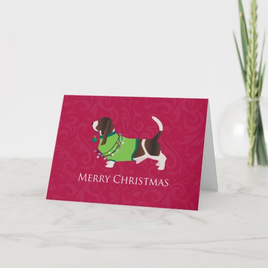 Cartes Pour Fêtes Annuelles Basset Hound Joyeux Noël Design (Devant)
