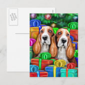 Cartes Pour Fêtes Annuelles Basset Hound Noël Open Cadeaux (Devant / Derrière)