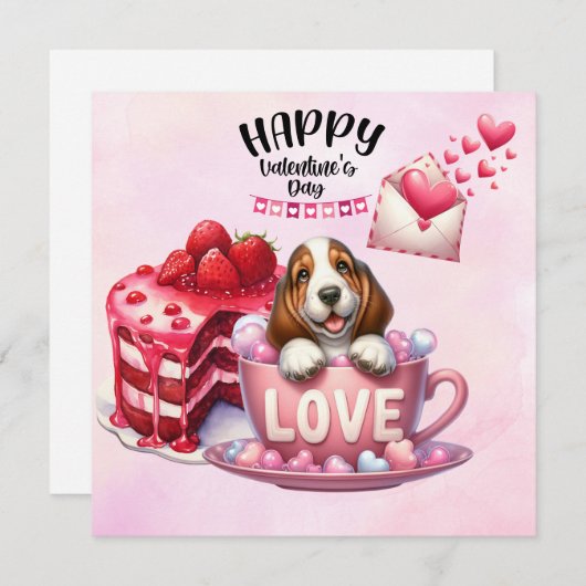 Cartes Pour Fêtes Annuelles Basset Hound Puppy Dog for Valentine's Day (Devant / Derrière)